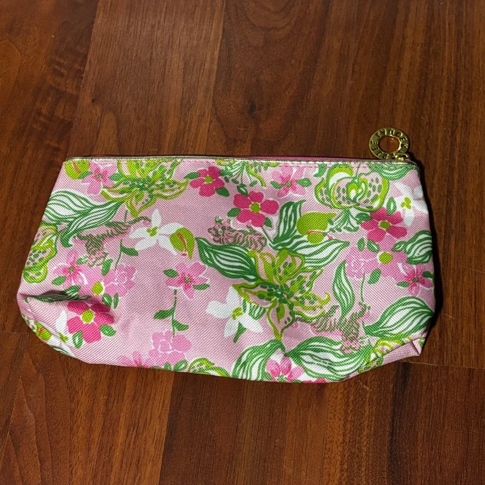 Lily Pulitzer for Estee Lauder Pink and Green Floral Cosmetic Bag
